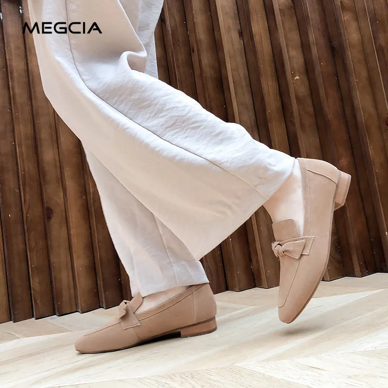 MEGCIA; модель года; водонепроницаемые мокасины; женская замшевая обувь из натуральной кожи; женская повседневная обувь на плоской подошве с бантом; модная Осенняя обувь; цвет серый, хаки; Новинка; MC905
