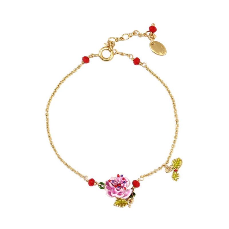 

2018 New Handmade Enamel Purple Rose Flower Garden Bangle Bracelet Summer Women Jewelry Accessories Valentine's Day Gift