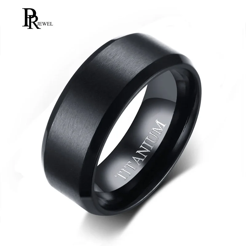 

8MM Comfort Fit Titanium Wedding Engagement Band Ring with Black Plated and Brushed Top finish