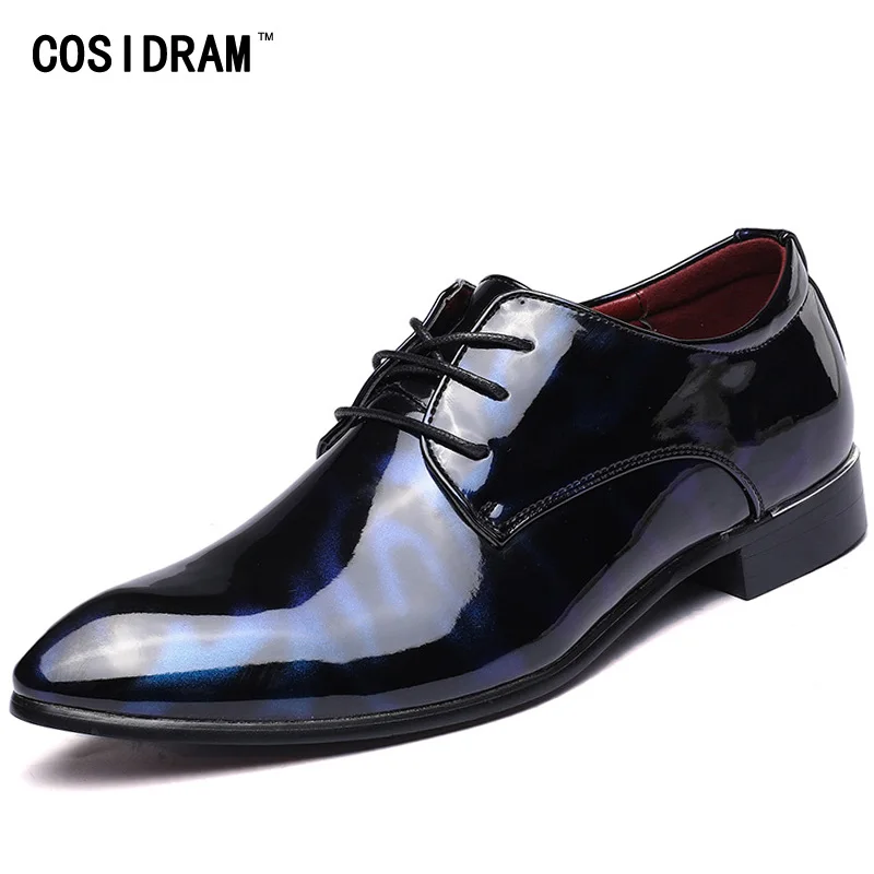 COSIDRAM/Мужская официальная обувь с острым носком; деловые свадебные туфли-оксфорды из лакированной кожи для мужчин; модельные туфли размера плюс 49, 50, RME-321