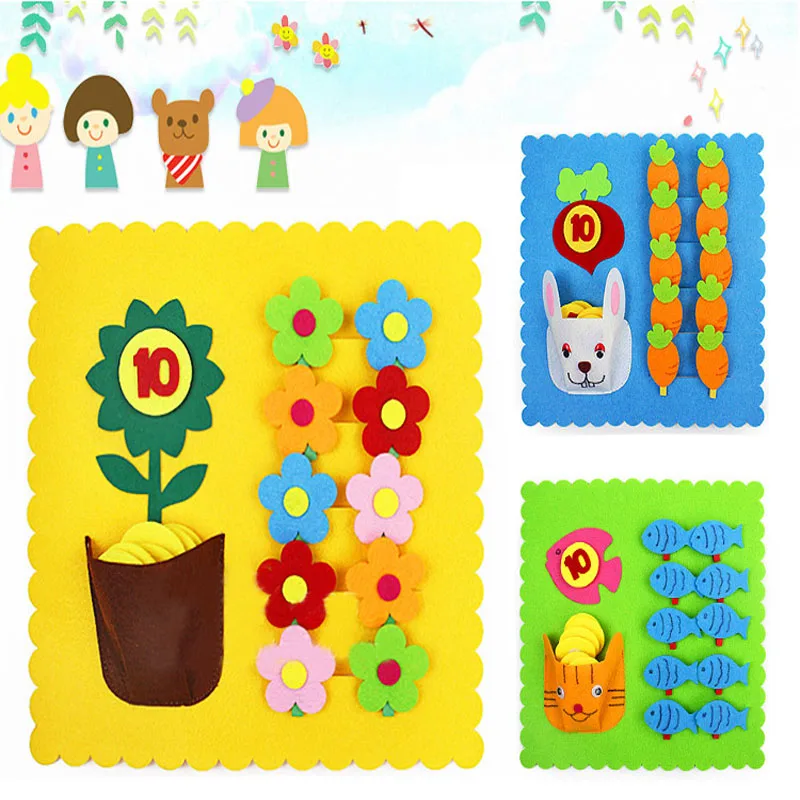 

29x29cm Brand New Design Clip Number Early Leanring Felt Fabric Children handmade Nonwoven Decoration Kindergarten Teaching