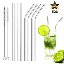10 шт./компл. многоразовый металлический соломинки для питья соломы прочный гнутые прямые соломинка для напитков с Чистящая Щетка для барбекю на открытом воздухе, вечерние аксессуар