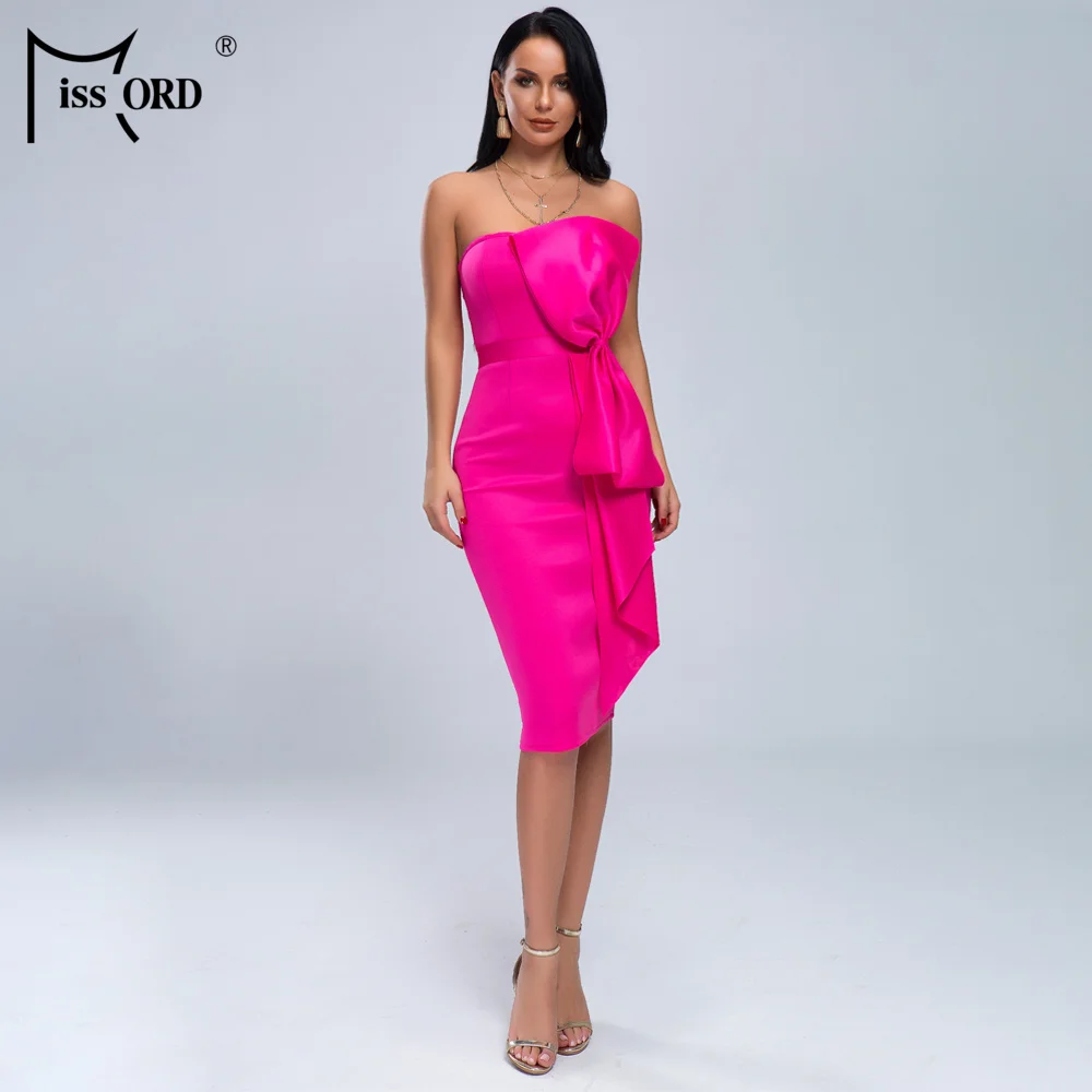 Online Missord 2020 mujeres verano Sexy fuera del hombro nuevos vestidos de arco mujer elegante Color sólido rodilla longitud vestido ceñido MQ19051