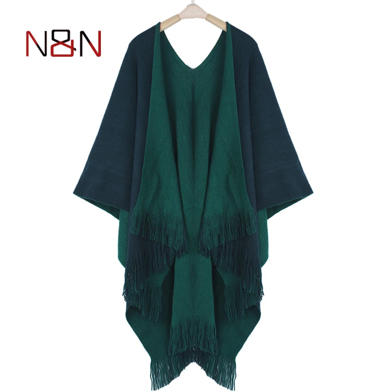 Najtaniej Damskie swetry rozpinane solidne szale dziane ponczo kocyk ponadgabarytowy dwustronny szalik Tassel Fashion Poncho i peleryny