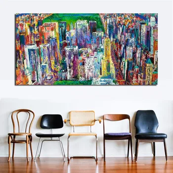 

JQHYART Oil Painting Manhattan Panorama Canvas Art Wall Pictures For Living Room Home Decor Printed Frameless