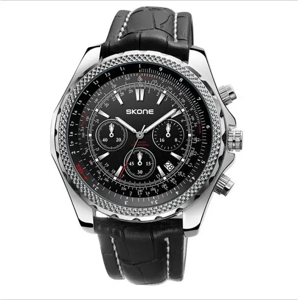 Skone Top Luxury Men Watch Leather Quartz Watches Waterproof Calendar Fashion Casual Male Busines Sports Clock Relogio Masculino 