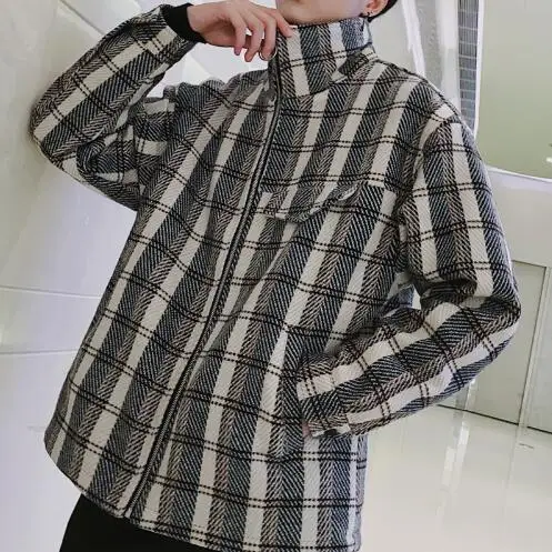 Winter New Jacket Men Woolen Fashion Lattice Warm Outwear Loose Coat Man Clothes Streetwear Bomber Jacket Male Outwear M-5XL