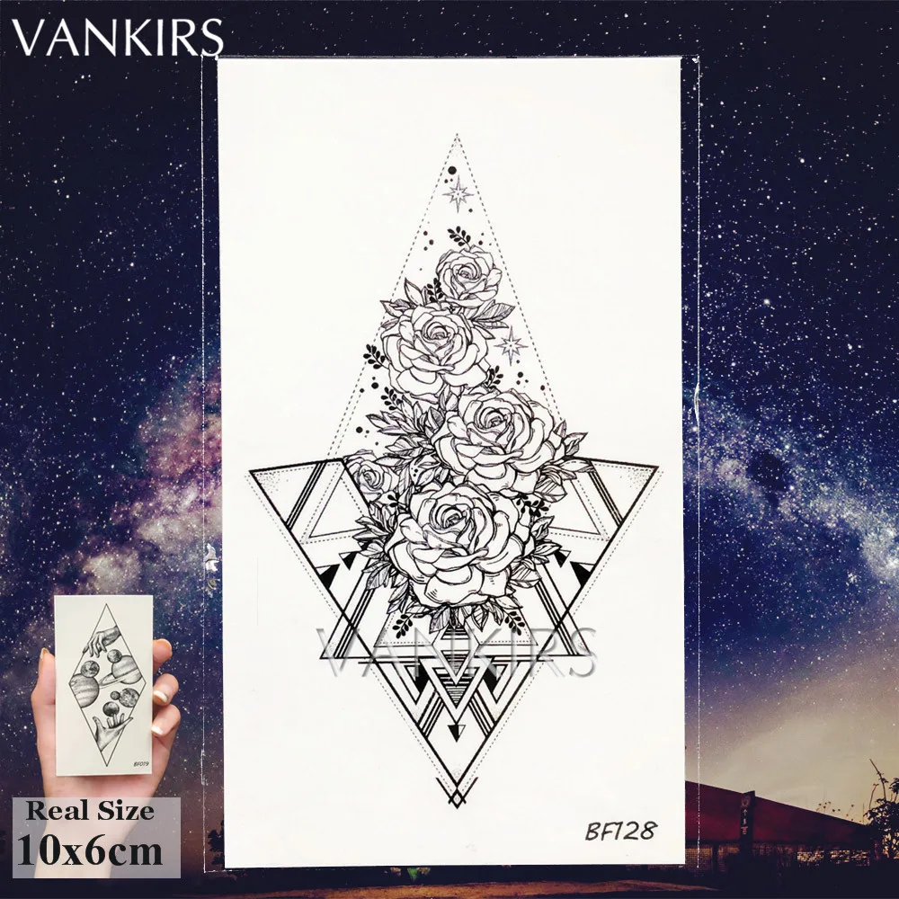 VANKIRS, треугольник, морская волна, луна, временные татуировки для девушек, женщин, водонепроницаемые, поддельные черные татуировки, геометрический стикер, для серфинга, для мужчин, искусство - Цвет: VBF128