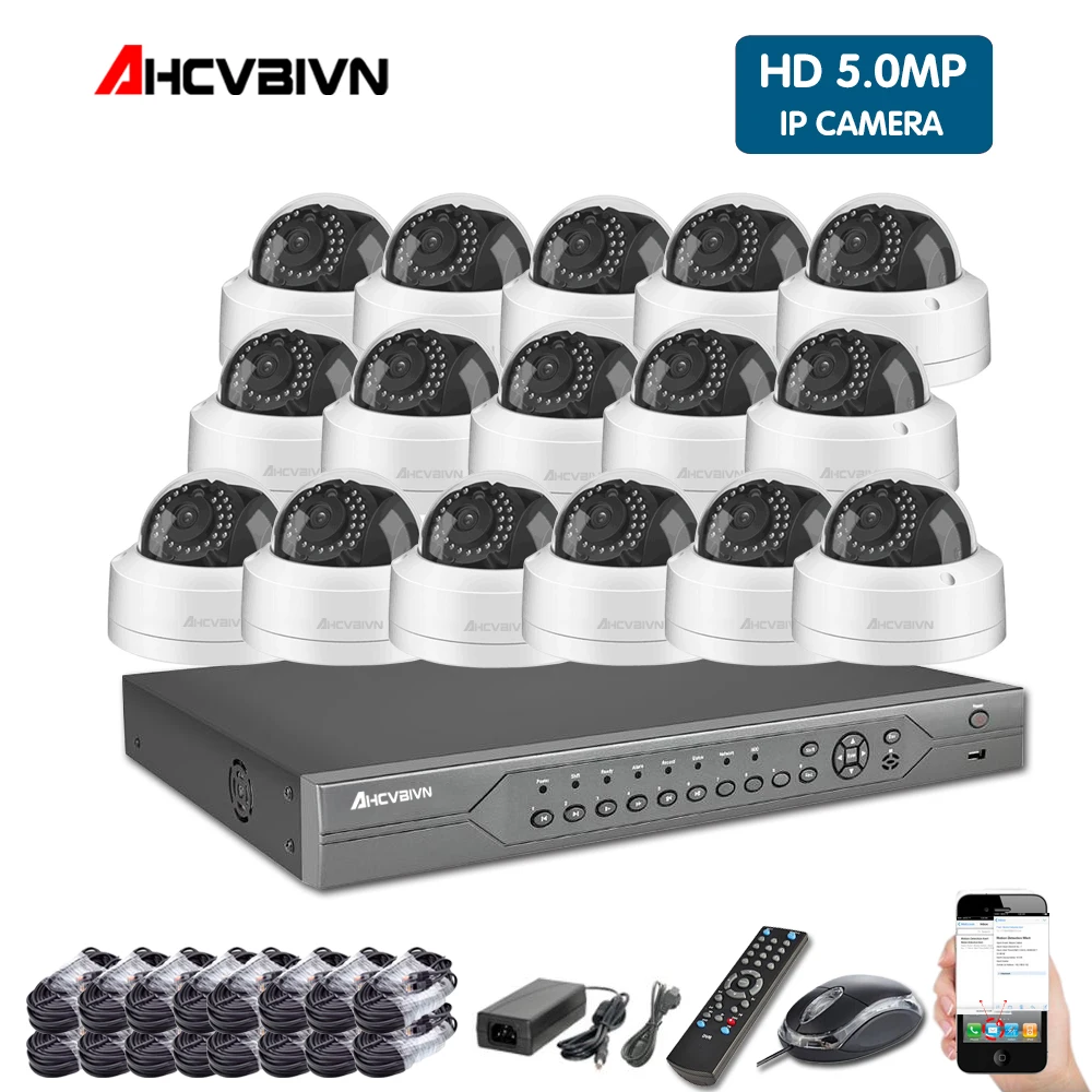 

16CH 5MP Security System Kit POE NVR 16PCS Full HD Dome IP Camera 5.0MP Network Camera Outdoor CCTV NVR APP View