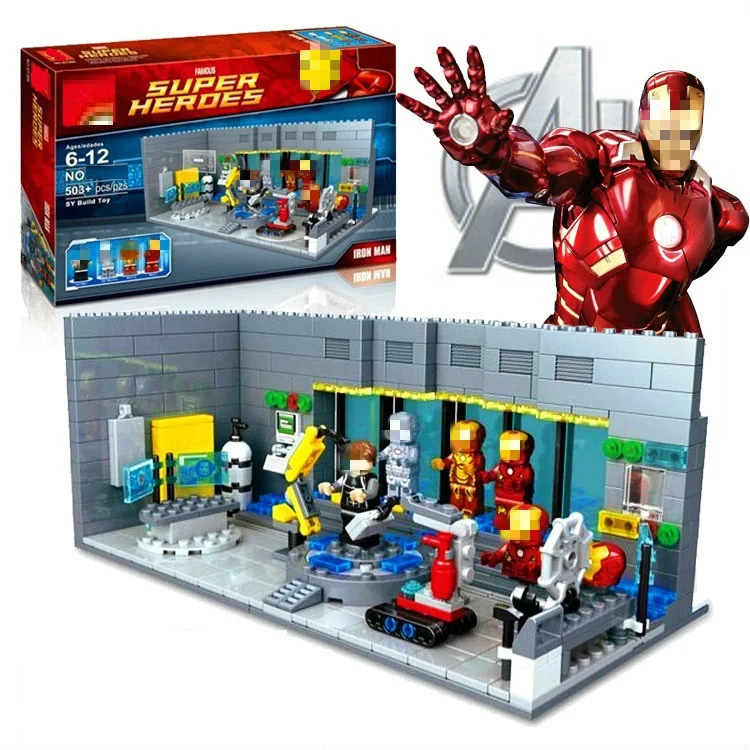 

New iron Man Underground laboratory basis Removable nail Mech figures Weapons Building Blocks compatible Legoinglys Marvel Toys