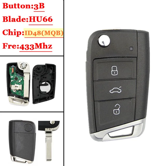US $18.99 1PCS Car Flip g Remote Key 434MHz with ID48 Chip for VW Skoda Octavia A7 MQB Golf VII Golf7 Golf