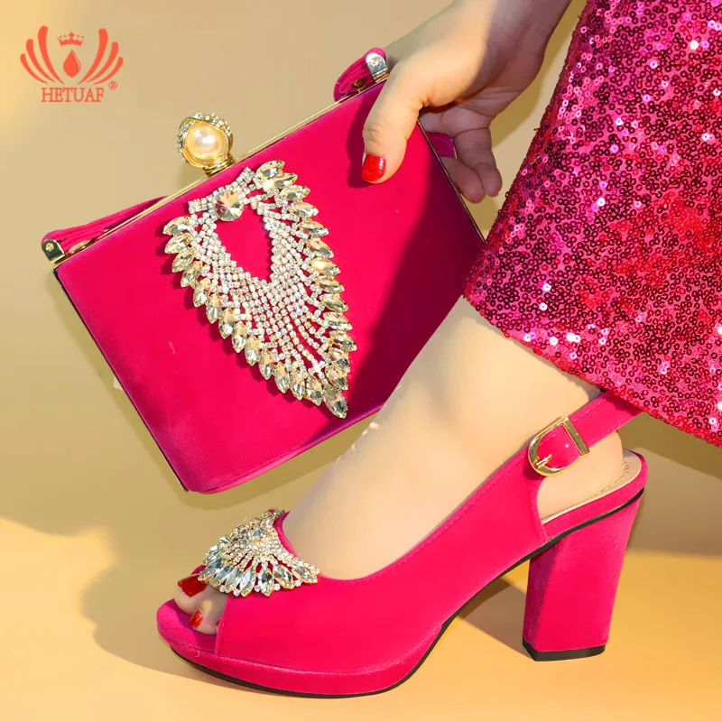 

2019 Summer New Coming Fuchsia Color Nigerian Shoes and Bags To Match Shoes with Bag Set Matching Italian Shoe and Bag Set
