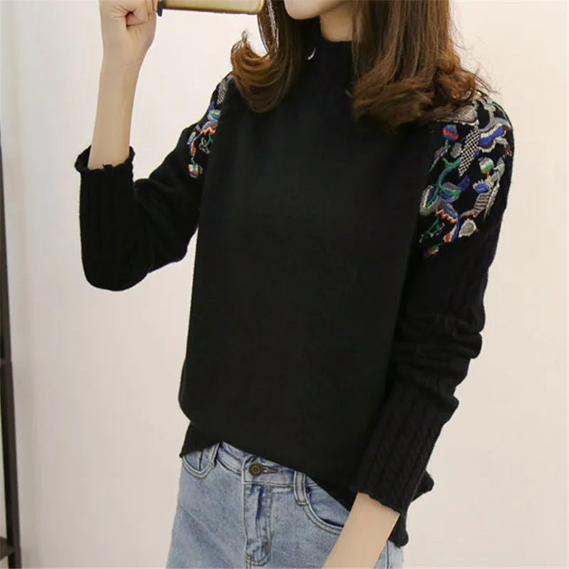 Autumn Winter Turtleneck Sweater Women Knit 2018 New Knitting Embroidery Sweaters Female Loose Warm befree Pullover Winter NO632 Autumn Winter Turtleneck Sweater Women Knit 2018 New Knitting Embroidery Sweaters Female Loose Warm befree Pullover Winter NO632
