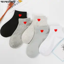 2018 милые носки женские красные с рисунком сердца мягкие дышащие хлопковые носки до щиколотки Повседневные Удобные носки модный стиль OLN015