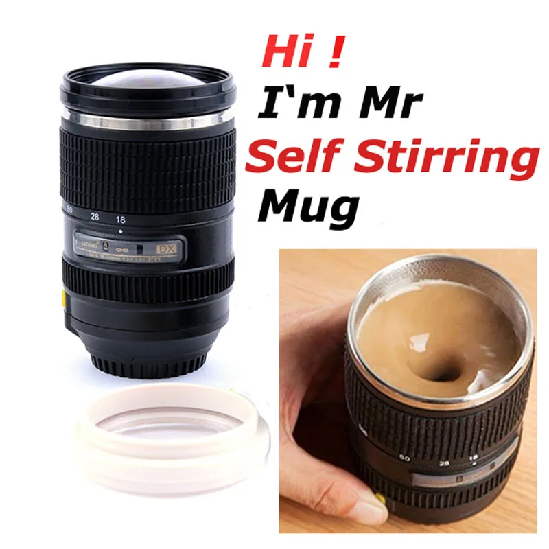 Battery Operated Stainless Steel Camera Lens Self Stirring Mug