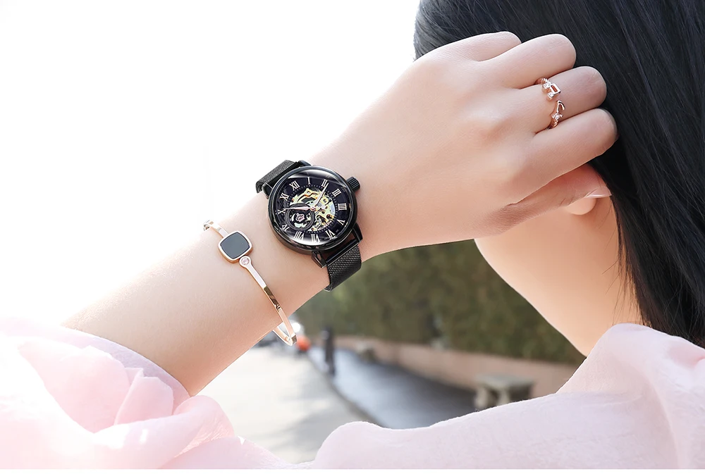 Модные Светящиеся женские механические часы Классические Спортивные Повседневные автоматические самозаводные прозрачные сетчатые стальные женские наручные часы горячая распродажа