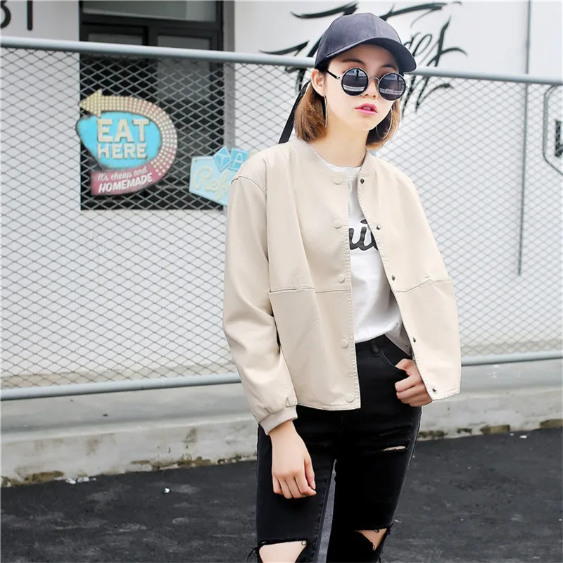 Automne De white La Manches Femmes Pu Black Nouvelle Mode Mince Bouton Cuir Femininas En Casual Manteau Veste Longues OxTREwx1