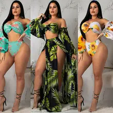 Hirigin Bikini 2019 Swimwear Women Floral Print 3PCS High Waist Push-up Padded Bra Bandage Bikini Set Swimsuit Swimwear Bathing 2017 sexy push up women bikini set 3 pieces floral print swimwear high neck female bandage swimsuit bikini set with cover up