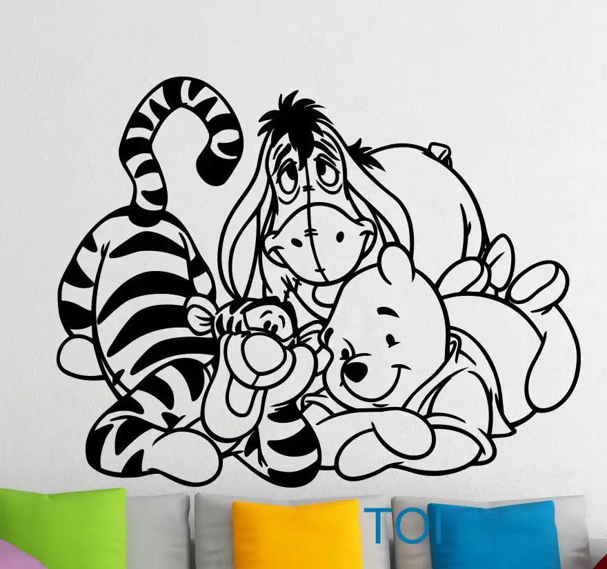 Winnie L Ourson Stickers Muraux Tigrou Bourriquet Vinyle Autocollant Bande Dessinee Pepiniere Bebe Chambre Enfants Interieur Art Decor Chambre Murale Aliexpress