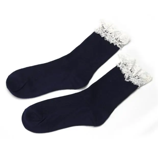 Японские Женские белые кружевные короткие носки, милые женские носки принцессы с оборками, кружевные Ретро Лолита, носки с оборками# L