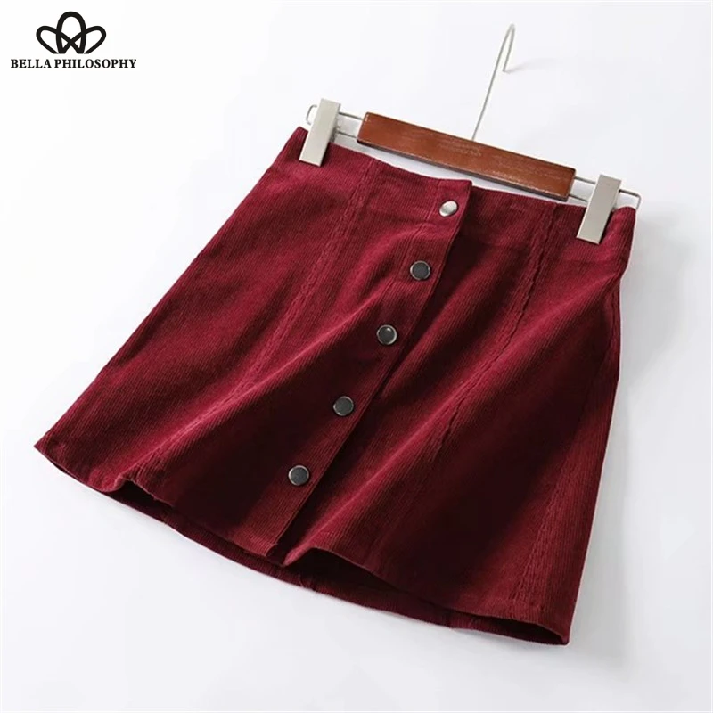 

Wonder 2018 new autumn Winter fashion Corduroy Women Skirt Buttons Female Mini A-line Skirt