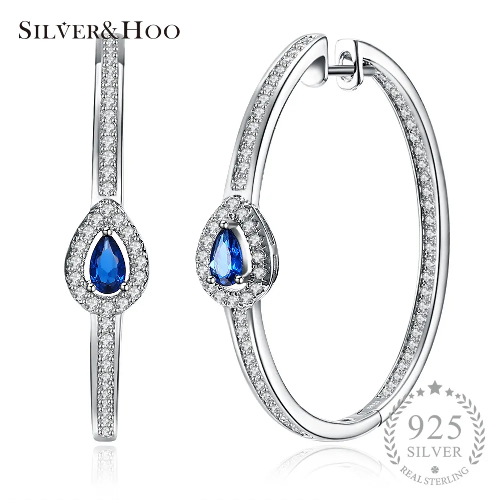 

SILVERHOO Blue Austrian Crystal Stud Earrings 925 Sterling Silver CZ Cubic Zircon Fine Jewelry Gift for Women Girls Pendientes