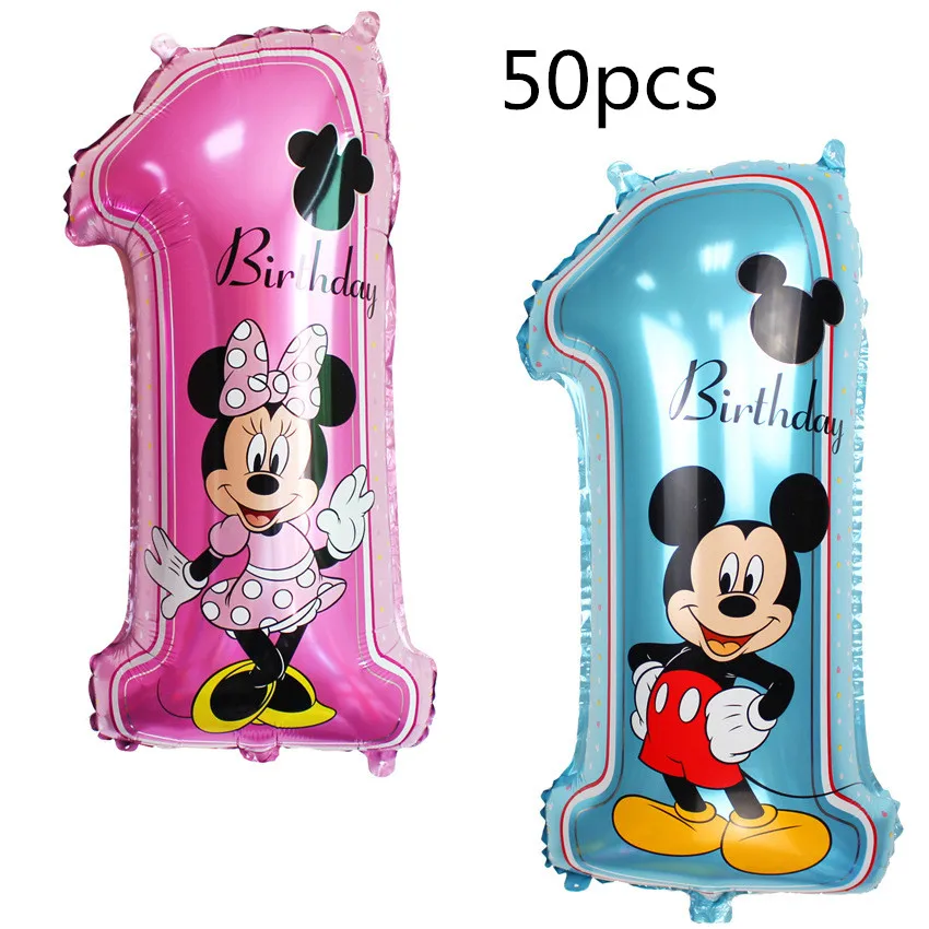 

50 pcs 65*37cm mickey minnie mouse number 1 foil balloons lot helium latex baby shower birthday party decor supplies kids toys