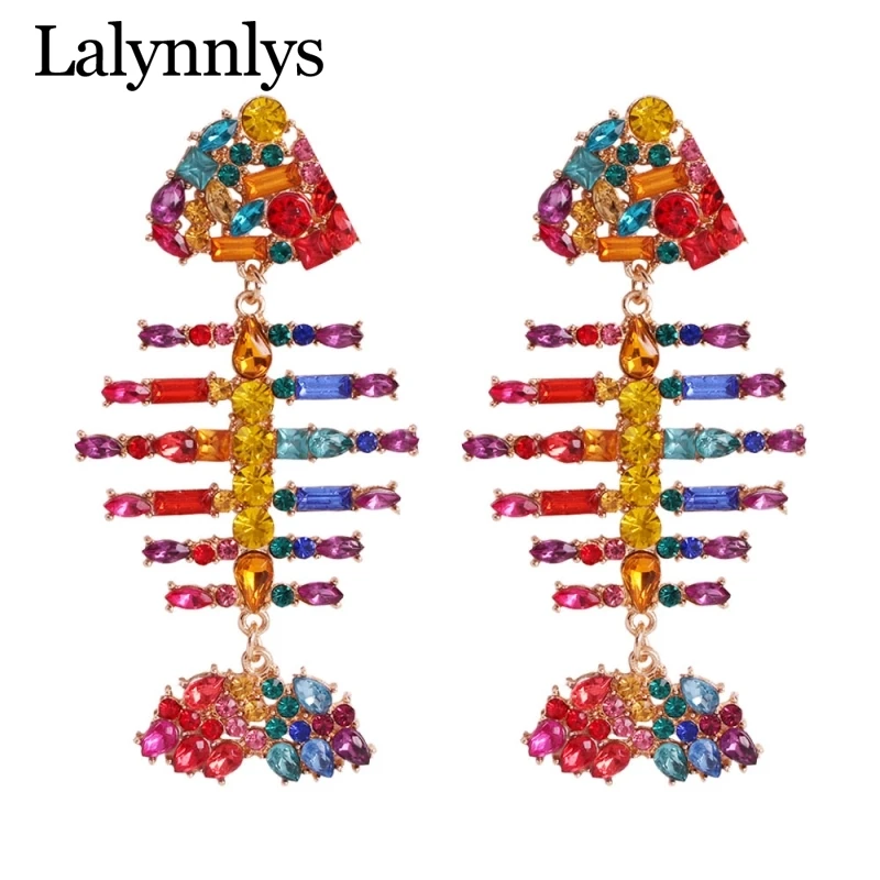 Lalynnlys, новая мода, серьги в виде рыбы, фламинго, висячие серьги, птицы, краб, стразы, серьги-капли для женщин, девушек, подарочные украшения для ушей E60531