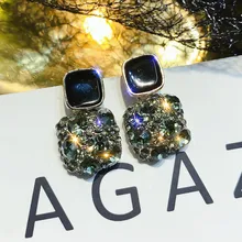 FYUAN, винтажные геометрические серьги-гвоздики для женщин, бижутерия, маленькие квадратные серьги с зеленым кристаллом, массивные ювелирные изделия, подарки