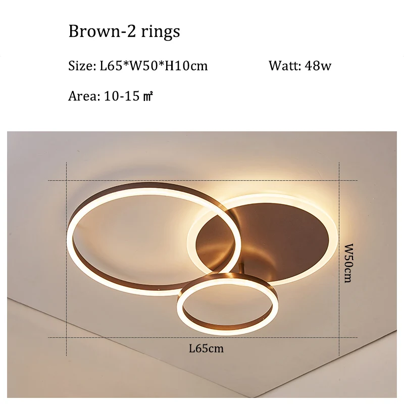 Модель Circel, светодиодный потолочный светильник для гостиной, спальни, кабинета, домашнего освещения, светодиодный потолочный светильник, люстра, AC100-265V - Цвет корпуса: Brown-2 rings