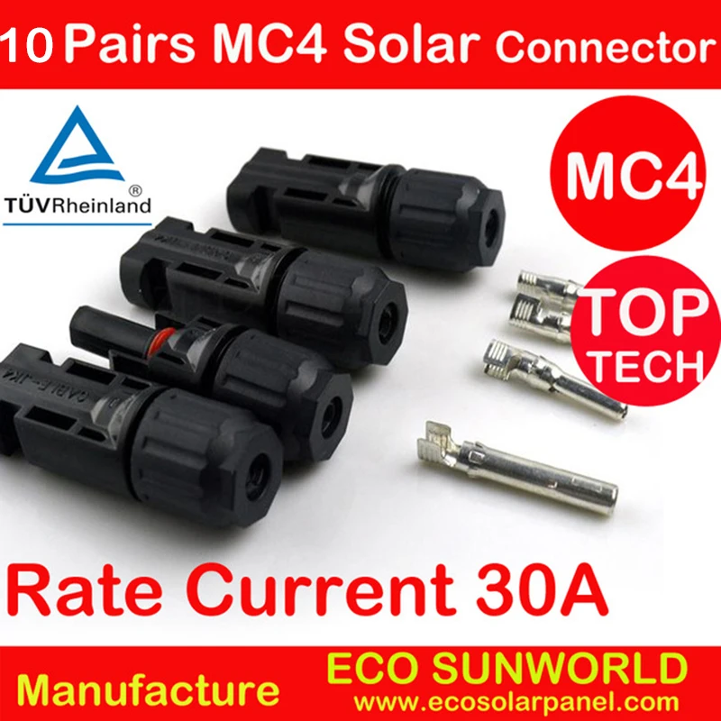 

10 pairs Current 30A TUV listed MC4 Connector male and female, MC4 Solar Panel Connector used for Solar Cable 2.5mm2 4mm2 6mm2