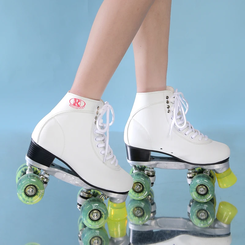  Roller skates Classic White and Green Flash LED Wheels High-Top Quad Roller skating Free Shipping - 33013983099