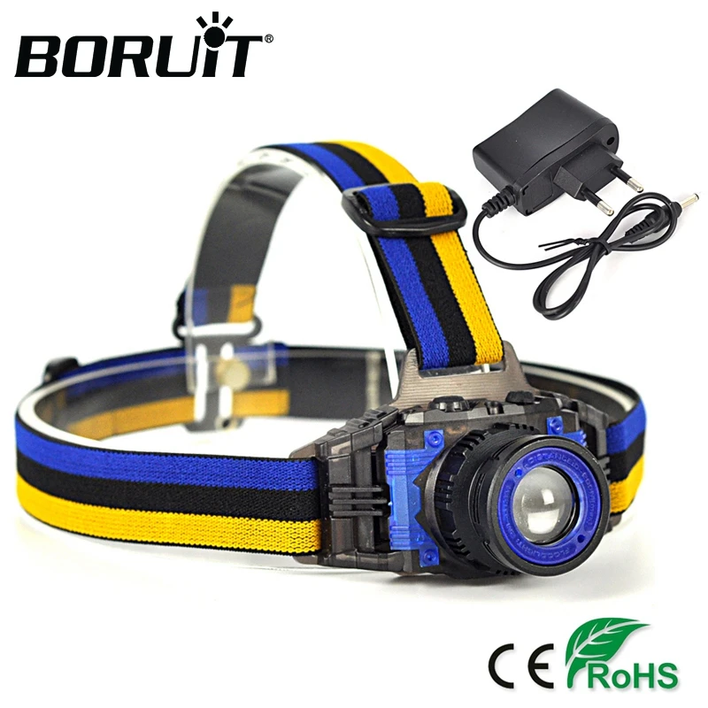 buy BORUiT 1000LM Q5 LED Headlight 4 Mode Zoom Headlamp Flashlight Head Torch Camping Hunting Frontal Lantern Built in Battery