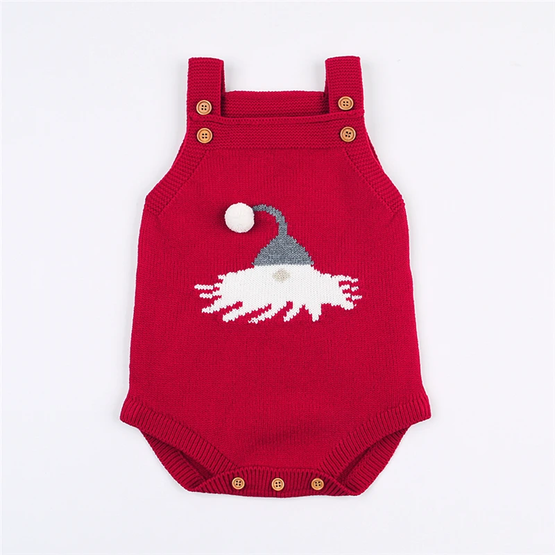 Newborn Christmas Baby Bodysuit Knitted Sleeveless Funny Cartoon Infantil Bodysuit Winter Toddler Girl Boys Onsies Jumpsuit red-1