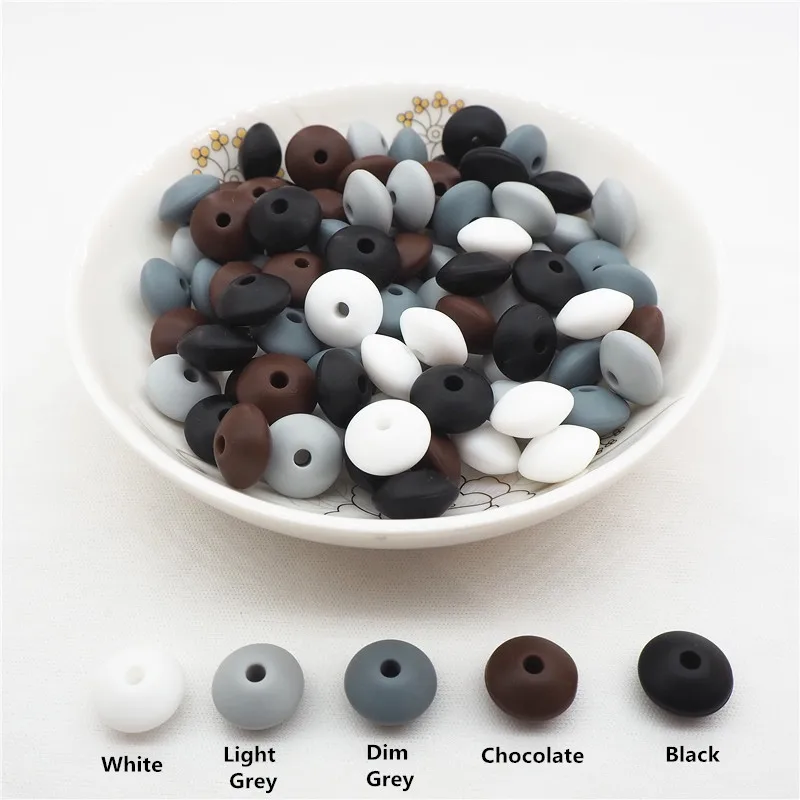 Contas de Lentilha Chenkai Silicone Faça Você Mesmo Bebê Abacus Forma Mordedor Pingente Chupeta Jóias Fazendo Mastigar Grânulo Acessórios 100 Pçs 12x7mm 7 Mordedores p bebê