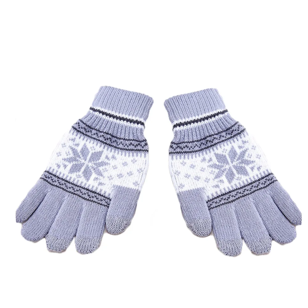 Популярный Теплый Зимний Снежинка полный палец толстая шерсть вязаный сенсорный экран для женщин перчатки