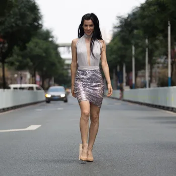 

Sexy Metal Crystal Diamonds Chain Women Sequins Dress Two pieces Set 2020 New Gold silver Luxury Night club Sets