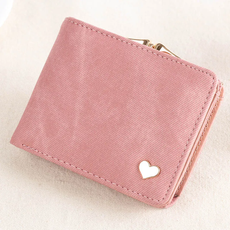 Модное яркое милое портмоне с золотым сердцем, клатч, кошелек, большая вместительность, на молнии, женская маленькая сумка, милая сумка для карт - Цвет: Pink