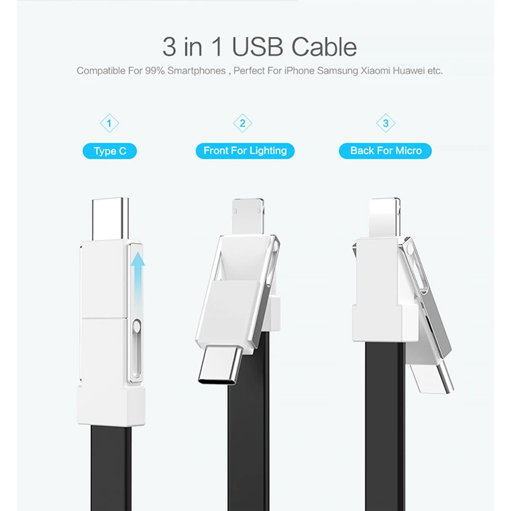 2а USB кабель магнитные аксессуары Тип C провод для быстрого заряда 3 в 1 брелок портативная линия микро данных мобильный телефон для samsung