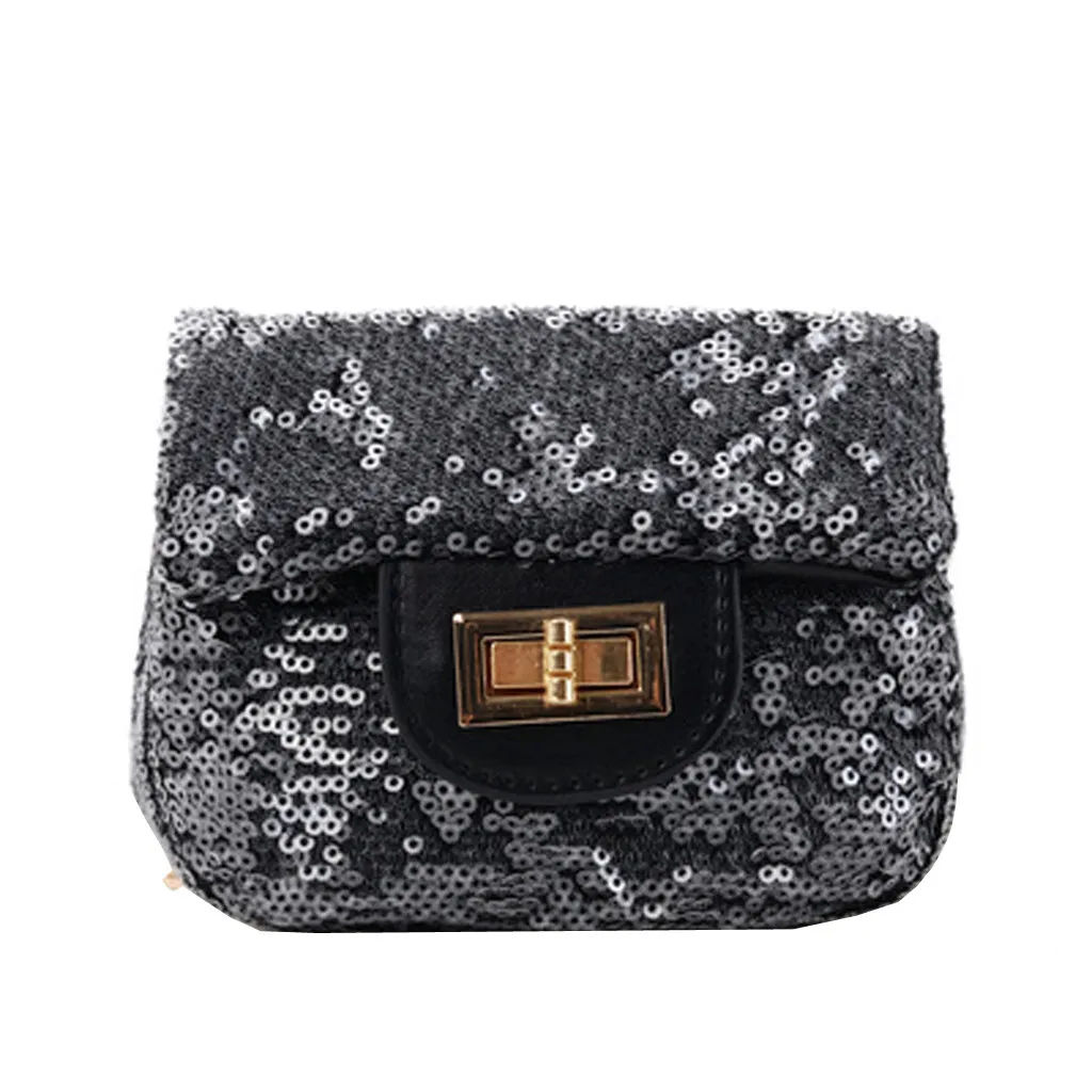 

Pure Color Sequins Girl Children Crossbody Bag Hasp Single Shoulder Bags Soft Square Chain Bags PU Lether Messenger Bags