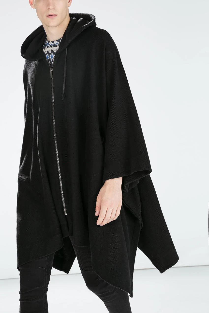 2018 큰 야드 남성 의류 후드 스웨터 패션 중간 길이의 겉옷이있는 가수 가수 망토 가수의 의류