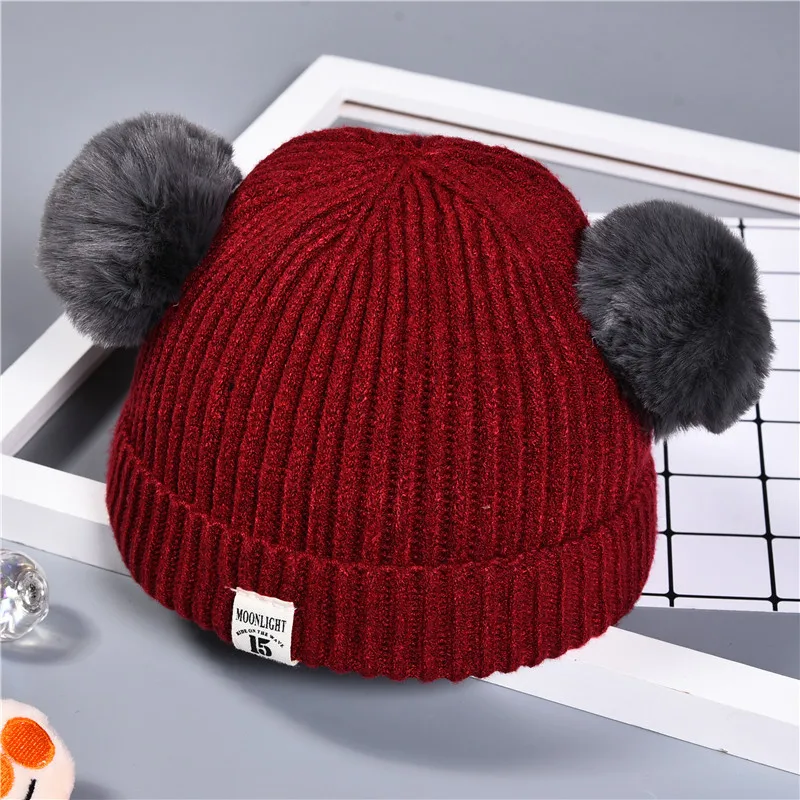 

5 Color Winter Children Hat Toddler Kids Baby Warm Winter Wool Hat Knit Beanie Fur Pom Hat Baby Boys Girls Cap 1-3 Years old