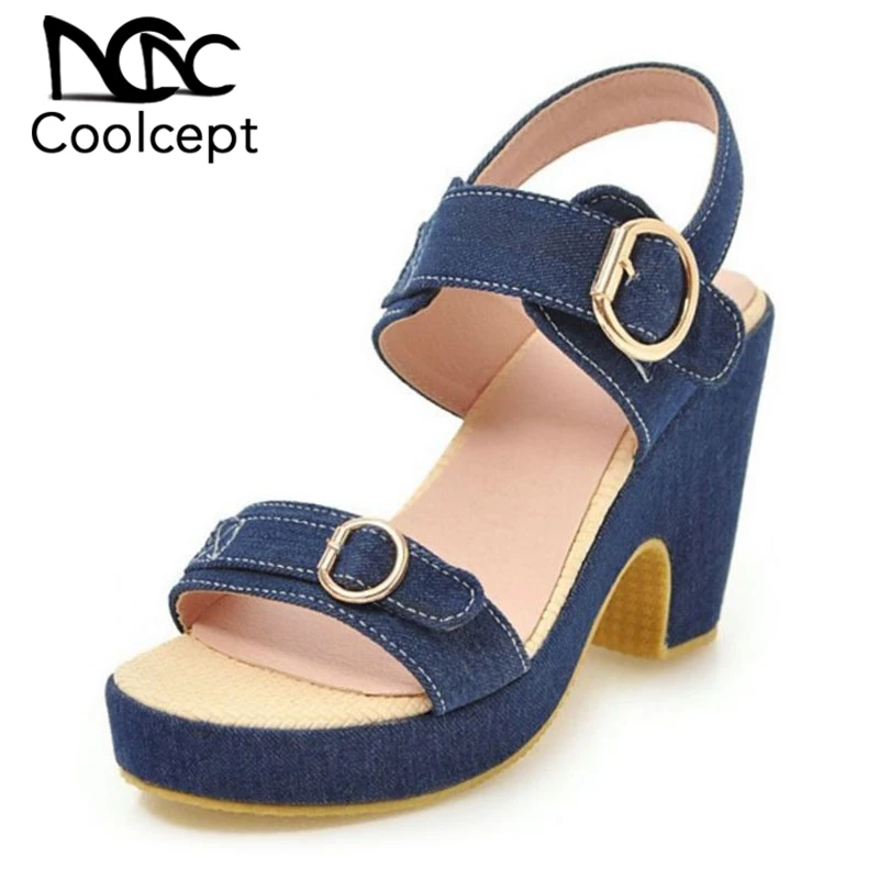 

Coolcept Women Sandals Summer Breathable Thick High Heels Shoes Open Toe Buckle Leisure Vacation Women Footwear Size 34-40