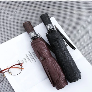 

Alligator Print Automatic 3-Fold Umbrella For Men Windproof Umbrellas For Male Portable Business Umbrella