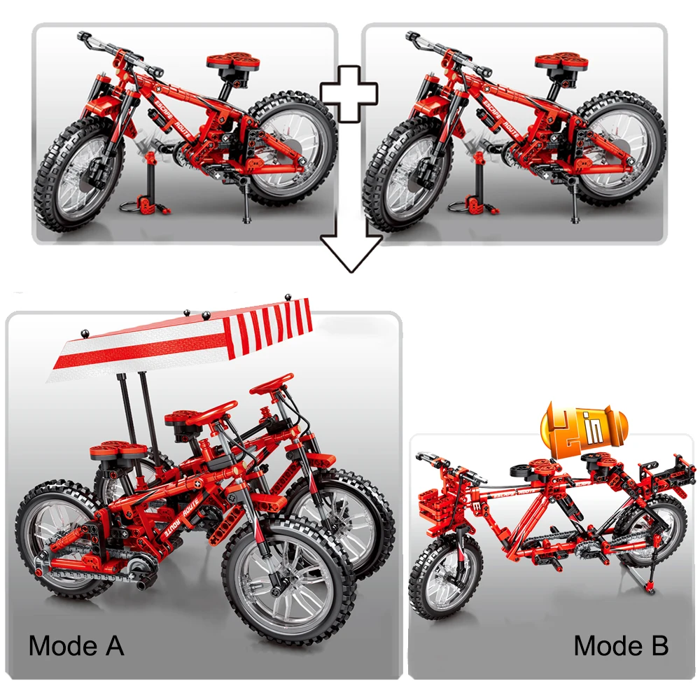 Подходит для лего technic Creator серии складные велосипеды 2into1 набор велосипед трансформируемые Блоки строительные игрушки для детей мальчиков подарки на день рождения