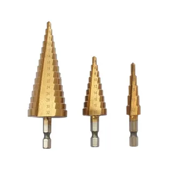 

Professional HSS Steel Large Step Cone Titanium Coated Metal Drill Bit Cut Tool Set Hole Cutter 4-12/20/32mm 3Pcs/set