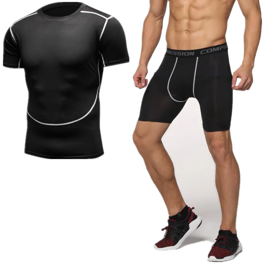 Камуфляжная футболка для фитнеса, Мужская компрессионная футболка для бодибилдинга, короткие леггинсы, быстросохнущая Рашгард, топы для фитнеса, одежда для спортзала