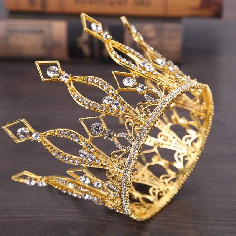 Полный круг King Queen корона диадемы de Noiva головной убор металлические стразы лента