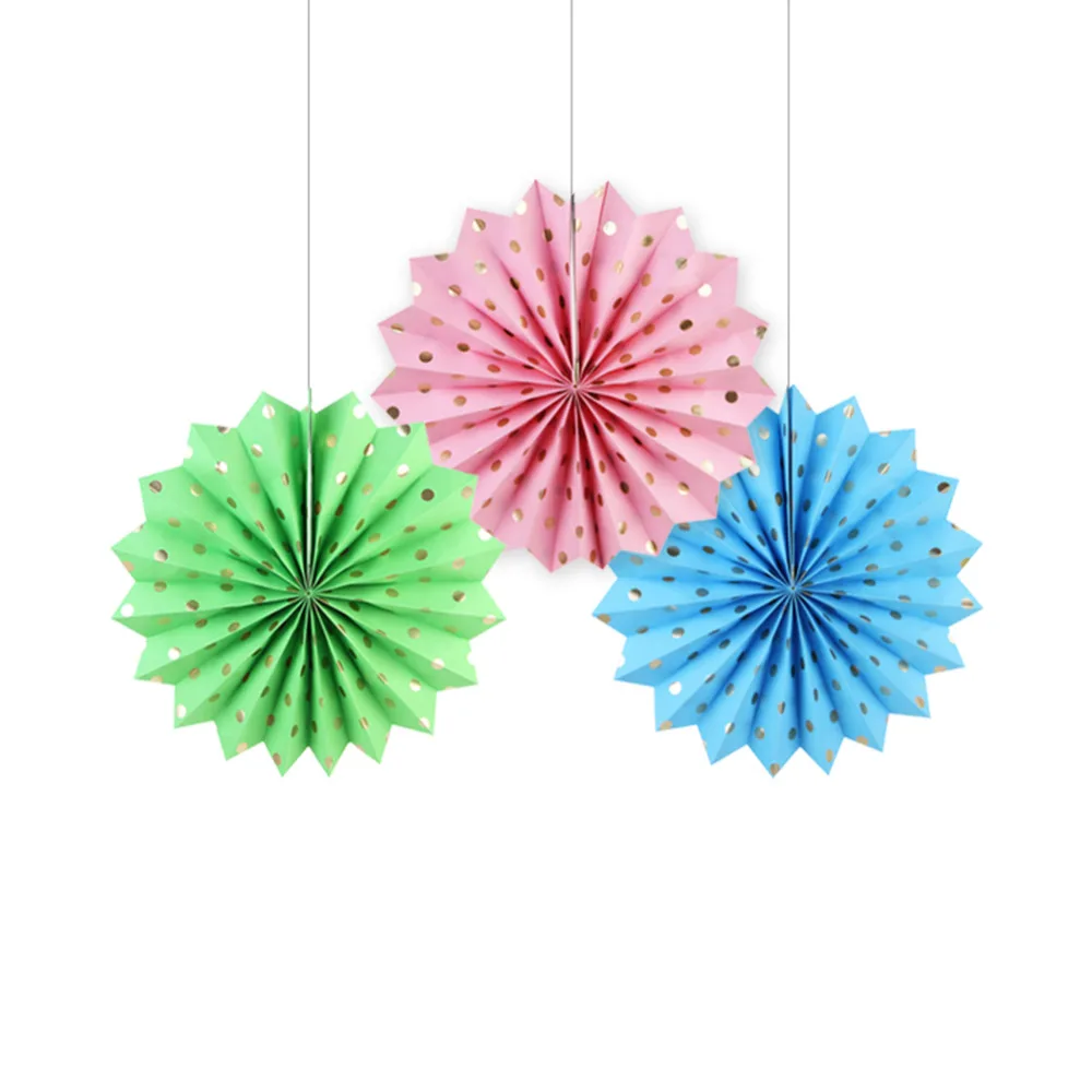 gold poil polka dot paper fan (2)