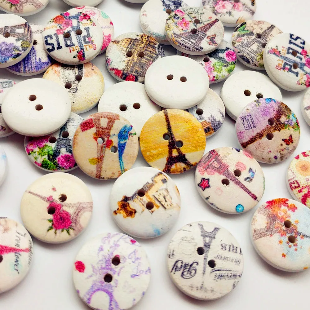 

New 50pcs Mix Color Eifel Tower Wood Buttons 20mm 2cm Sewing Mix Lots